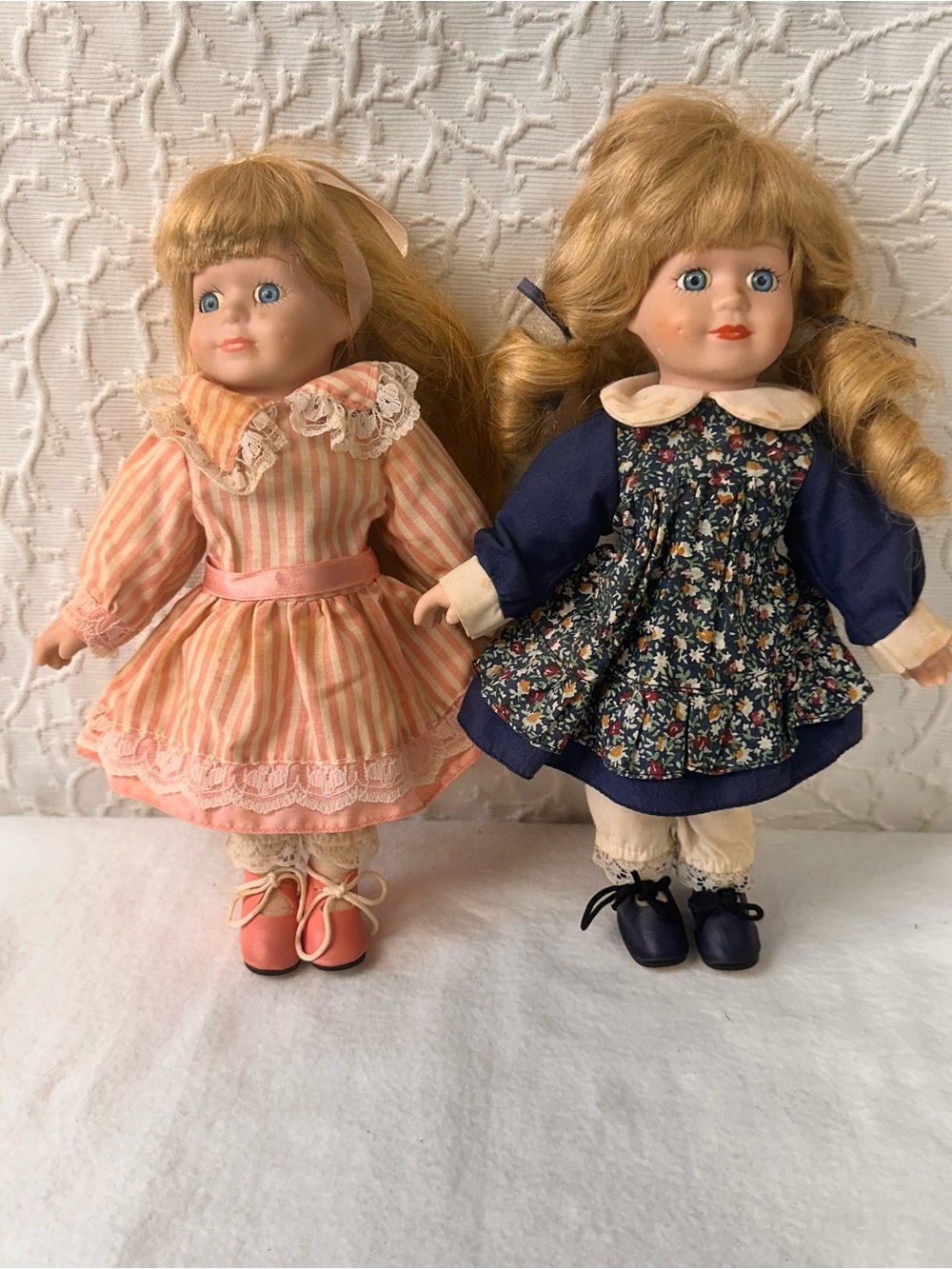 Classic Collectible Porcelain Doll in Pink and Navy - Set of 2